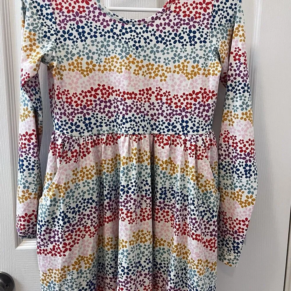 Hanna Andersson Long Sleeve Skater Dress Pockets Rainbow Floral Girls 150 US 12